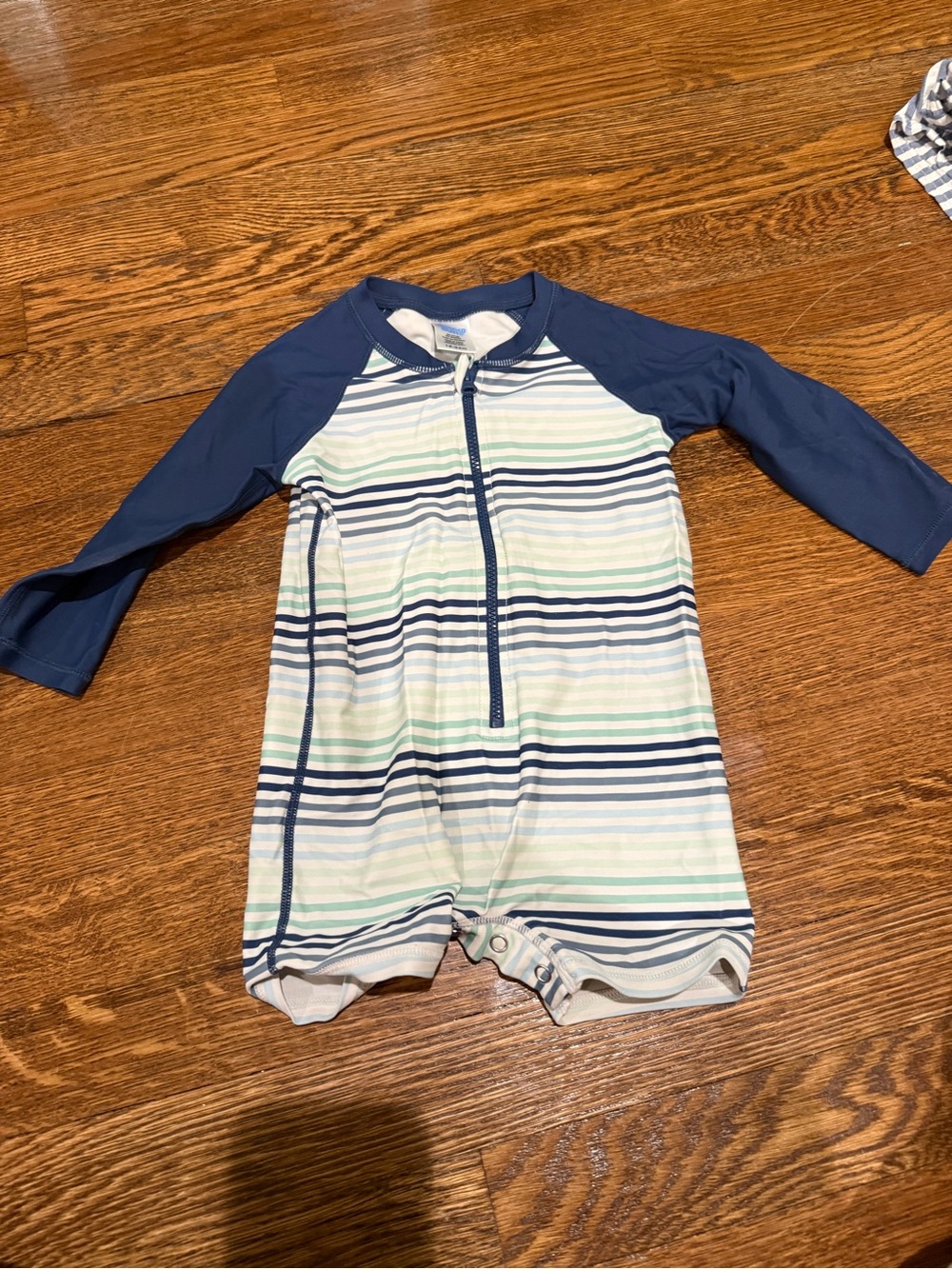 Navy & White Striped Kids Zip-Front Rashguard One-Piece